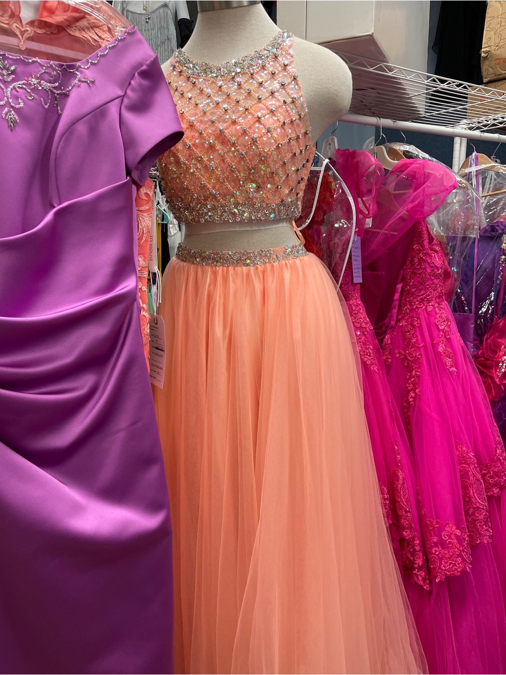 Embellished Peach Two-Piece Prom Dress